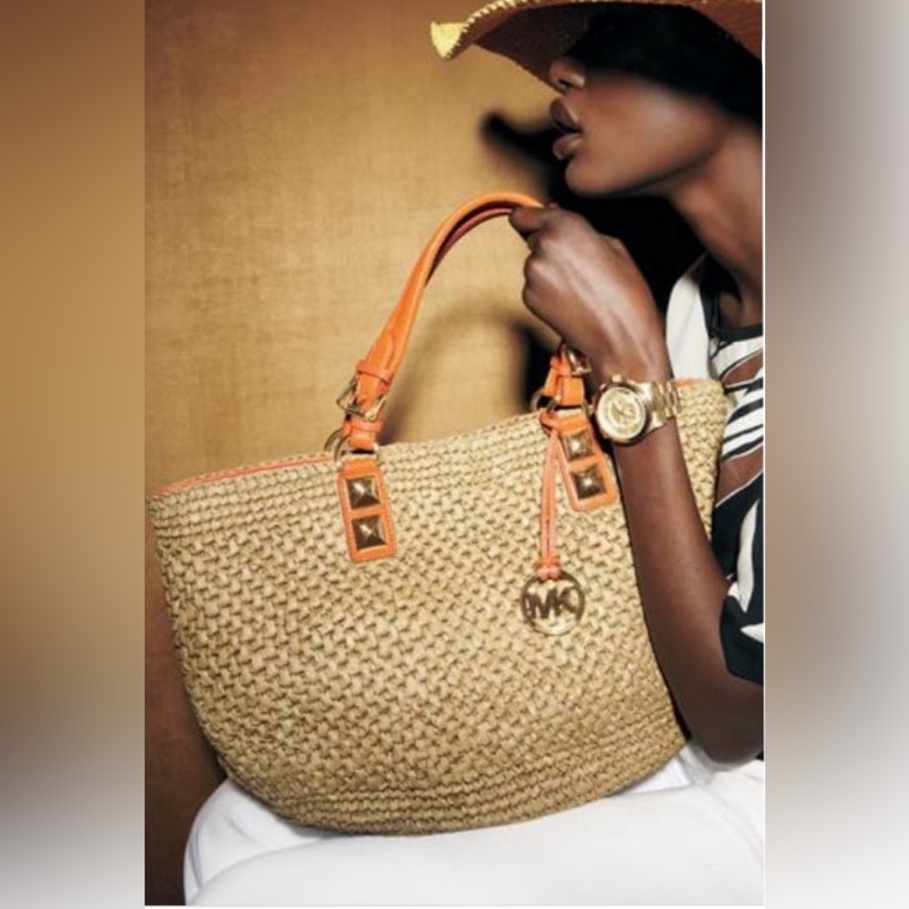(Michael Kors) Santorini Woven & leather basket tote